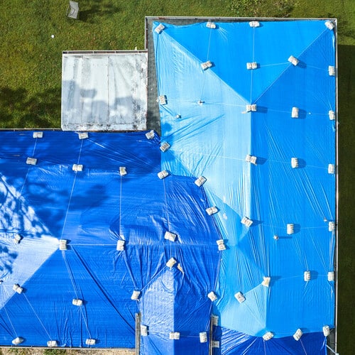 tarped roof